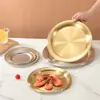 Prato Redondo Espessado Estilo Europeu em Aço Inoxidável, Bandeja Dourada, Louça, Prato para Ossos de Churrasco, Prato Rasos para Jantar, Prato Escovado