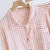 Pijama de algodón 100% Clase A para mujer, pijama de gasa de doble capa para verano, estilo hogareño de dibujos animados, manga corta y shorts, se puede usar afuera