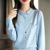 Cardigan Suéter Gola Polo Pequena Cor Sólida Outono/Inverno Feminino Lã Mesclada Solto Mais Fácil de Combinar Botão Colorido Camisa Tricô