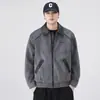 Chaqueta de Solapa con Bloques de Color de Lana Texturizada de Gama Alta para Hombre, Nuevo Estilo de Otoño, Chaqueta Piloto Holgada Fresca para Hombre