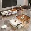 Mesa de centro italiana sala de estar hogar superficie brillante mesa de centro de placa de roca lujo ligero moderno simple apartamento pequeño madera maciza cuadrada mesa auxiliar