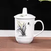 Taza de Té de Cerámica Jingdezhen con Flor de Ciruelo, Orquídea, Bambú y Crisantemo, con Tapa, Taza para Reuniones de Oficina, Taza de Agua para el Hogar