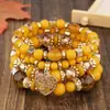 Pulsera de Cuentas de Colores Bohemio Nuevo para Mujer, Estilo Nicho Fresco, con Borla, Multicapa, Pulsera Elástica en Capas