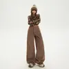 Pantalones de pana de pierna ancha sueltos de cintura alta estilo retro americano con caída, pantalones largos casuales versátiles de pierna recta para mujer en invierno