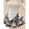 Camiseta de Manga Larga para Mujer Estilo Chica Dulce y Picante Diseño de Deseo Puro Modelo Nuevo de Otoño Corte Ajustado Dobladillo Irregular Top de Nicho