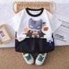 Conjunto Infantil de Manga Curta com Boneco Estéreo de Desenho Animado Verão 2025 Roupas Novas para Meninos Shorts Conjunto Infantil de Duas Peças