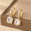 Pendientes de Moda Transfronterizos Europeos y Americanos para Commuters de Mujer Exquisitos Cuadrados de Circonita Microincrustada Hebilla de Oreja Versátil Colgante de Oreja de Lujo Ligero de Alta Gama