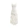 Vestido Longo Ruffle Estampado Retro de Alça Bolinhas Estilo Resort Verão 2026 Sexy Cintura Marcada