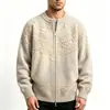 Cardigan de malha com zíper e gola de baseball para outono e inverno da Amazon, jaqueta suéter casual jacquard em relevo retrô masculina