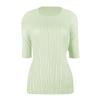Miyake Verão Novo K-Style Simples Básico Cor Pura Gola Redonda Plissada Camiseta Ajustada Camiseta Base Top