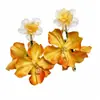 Pendientes Colgantes de Flor de Chifón en Tela de Aguja de Plata, Pendientes de Moda Elegantes Estilo Festivo, Fórmula de Pendientes de Gama Alta de Nicho