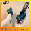 Sandálias de Dedo Estilo Baotou de Fada para Mulheres Verão Peça Externa Moda Verão 2025 Nova Moda Peça Externa Meio Chinelo de Salto Alto