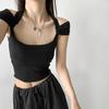 Sweet Spice Girl Sexy Neck Shoulder T-shirt Verão Novo Pure Design Sexy Slim-fit Navel Short Top