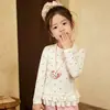 Camiseta Infantil 2026 Estilo Suave Bolinhas Barra Franzida Manga Longa, Novo Top Outono/Inverno Laço Gola Redonda