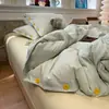 Conjunto de quatro peças estilo MUJI para cama 100% algodão capa de edredom lençol fronha saia de cama conjunto de três peças para dormitório de estudante novo 4
