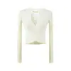 Suéter de Punto Escote en V Estilo Puro Deseo para Mujer Otoño Chica Picante Adelgazante Manga Larga Capa Base Corta Hombro Normal Top