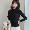 Camiseta básica de punto con cuello semi-alto y volantes para mujer, corte ajustado, suéter versátil de manga larga, adecuado para otoño e invierno, nuevo modelo 2026