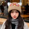2025 Nuevo Lindo Sombrero de Gato con Orejas y Gafas para Mujer Otoño e Invierno Cálido Protección para los Oídos Sombrero de Punto que Muestra la Cara Pequeño Sombrero de Lana para el Frío