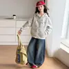 Sudadera con capucha y cremallera floral para niñas de primavera y otoño, chaqueta casual suelta para niños, top de encaje, chaqueta gris