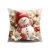 Ciervo Blanco Busto Flor Dorada Muñeco de Nieve Crema Árbol de Navidad Sosteniendo Regalo Anciano Fundas de Almohada Cuadradas Felpa Corta Impresión Digital Oculto