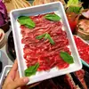 Pratos de Melamina, Louça Criativa para Fondue, Carne com Pimenta Fresca, Carne com Perilla, Caixa Retangular, Prato Empilhável para Churrasco