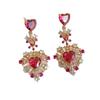 Pendientes Largos con Forma de Corazón para Fuegos Artificiales de Alta Gama Resistentes y Ecológicos con Circonita de Cobre Microincrustada, Pendientes Llamativos Únicos y Audaces