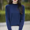 Suéter nuevo versátil de mezcla de algodón para otoño e invierno para mujer, capa base de punto interior transfronteriza, cuello medio alto de algodón puro, grosor medio, corte holgado