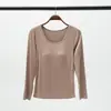 Nueva Camiseta de Manga Larga para Primavera y Otoño con Almohadillas en el Pecho, Cuello Redondo, Cuello Semi Alto, Capa Base para Yoga en Casa, Top de Otoño, Sencillo y Casual