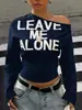 Sudadera Retro de Moda Americana Nueva para Primavera y Otoño, Hombros Descubiertos con Estampado de Letras para Mujer, Elegante Top Ajustado con Retazos de Manga Larga