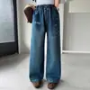 Calças Jeans Femininas Primavera e Outono 2026 Nova Moda Calças de Outono Infantis Estilosas Retas de Pernas Largas para Crianças Maiores