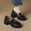 Sapatos de Couro de Salto Alto Feminino Chuyuji 2026 Novo Estilo Primavera e Outono Mocassins de Salto Grosso Slip-On Confortáveis para os Pés