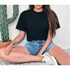 2025 Camiseta Casual de Color Sólido Talla Europea Manga Corta para Mujer Versión Lisa Top Regular Camiseta de Color Sólido Algodón Exportación