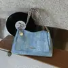 Bolsa de Ombro Grande de Corrente Feminina Casual em Jeans para a Faculdade, Pode Ser Usada Transversalmente, Bolsa Tote para o Dia a Dia