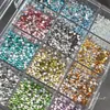 Conjunto de Decoração para Unhas com Strass Redondo de 2mm e 12 Compartimentos Transfronteiriço, Strass Cor AB com Fundo Plano, Acessórios para Decoração de Unhas DIY Atacado