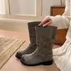 Botas curtas estilo cowboy western retrô francês de salto grosso plus size para mulheres, novo design 2026 outono e inverno botas empilhadas