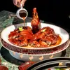 Novo prato de cerâmica estilo chinês para ganso assado e carne cozida de hotel, prato para restaurante aquecido à chama aberta com vela, louça para exposição aberta
