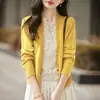 Elegante cárdigan de punto de lana con cuello en V, estilo dos piezas falsas, para mujer, con ribete de encaje y diseño calado, abrigo suéter de corte holgado