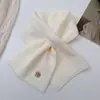 Cachecol macio de malha cruzada com mistura de caxemira fina para mulheres, cachecol de inverno curto bordado floral quente, cachecol versátil