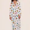 2025 Nuevo Exportación Transfronteriza Aroma Único Marrón Nieve Taza de Agua Seda de Leche Doble Largo Pijama Ropa de Casa para Mujer