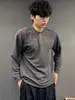 Camiseta de Manga Larga con Cuello Henry Texturizado para Otoño, Versátil Unisex Holgada Camisa Base Superior, Camisa Henry