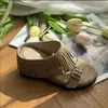 Pantuflas Retro con Suela Gruesa sin Cierre para Mujer, Uso Exterior de Verano, Estilo Versátil para Vacaciones, Pantuflas de Cuña con Tacón Medio sin Cierre