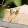 Pendientes de mariposa para mujer, con perla, jade hetiano, gota de agua, estilo antiguo vintage, con incrustaciones de oro, accesorios para las orejas de jade, regalo de nicho.