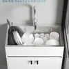 Gabinete de pia de cozinha com cuba integrada para uso doméstico, cuba única grande feita de aço inoxidável espessado, pia artesanal com gabinete de piso