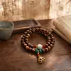 Pulseira autêntica de madeira de pessegueiro Taishan com duplo aro, pulseira de contas budistas de madeira de jujuba atingida por raio e jade Dongling com tema de montanha e água, atacado
