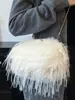 Nova Bolsa de Pelúcia com Penas de Peru Outono 2025 Moda Cor Sólida Bolsa Tote de Pelo Bolsa de Ombro de Alto Valor com Alça de Corrente