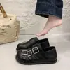Zapatos de cuero gruesos estilo retro británico para mujer, nueva colección otoño 2026, mocasines sin cordones con tacón grueso, perfectos para combinar con faldas