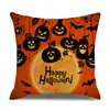 Funda de almohada de lino para Halloween, funda de cojín para reposacabezas impresa