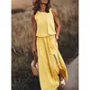 2026 Verano Transfronterizo Nuevo Moda Femenina Europea y Americana Amazon Vestido Largo de Tirantes Cuello Redondo con Abertura, Color Sólido Multicolor