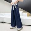 Jeans de Verão para Meninas 2025 Novo Estilo Ocidental Infantil Fashion Calça de Perna Larga de Verão Tencel para Meninas Grandes