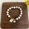 Pulseira de pérola de água doce fêmea em forma de pérola barroca banhada a ouro 14K design simples pulseira de gato da sorte